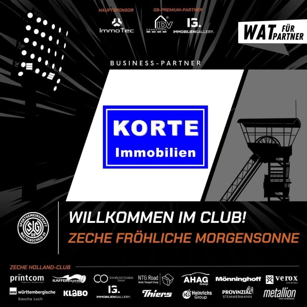 Fussball Sponsoring Business Partner SG Wattenscheid 09 - Korte Immobilien Fröndenberg
